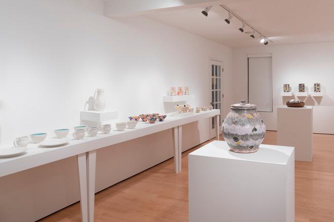 closer look at pottery on display